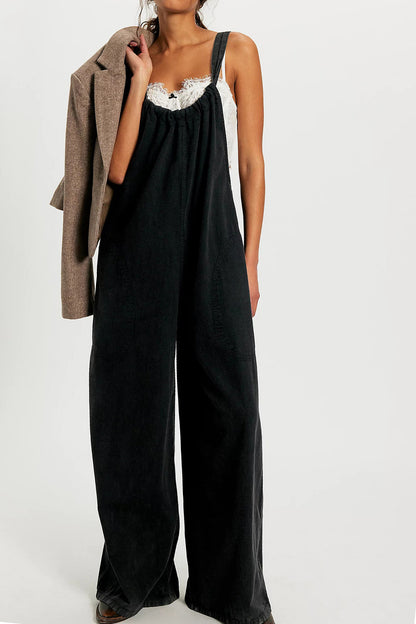 Slouchy Tie-Back Wide Leg Denim Jumpsuit