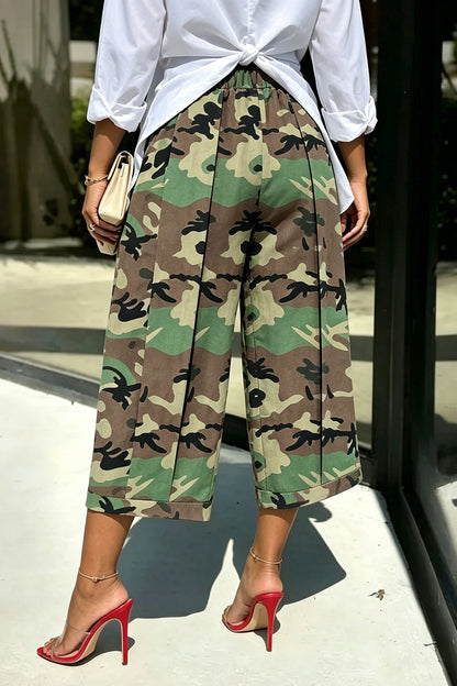 High-Waist Pleated Wide Leg Cropped Pants