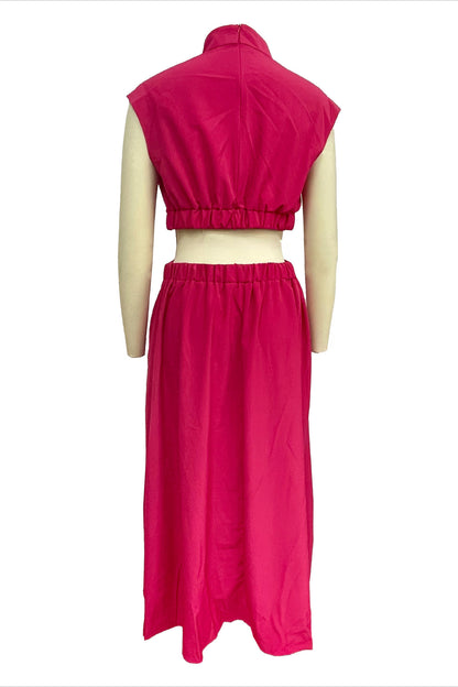 Mock Neck Cut Out Pleated Maxi Dress