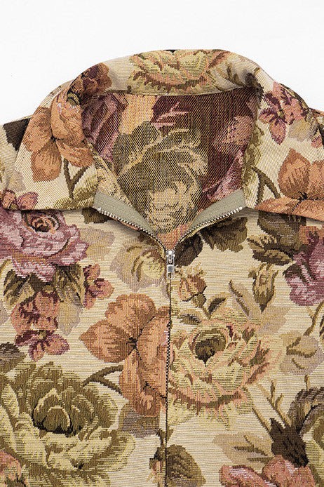Floral Jacquard Zip-Front Collared Jacket