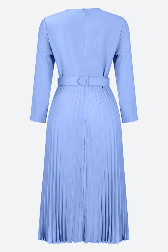 Elegant Pleated Career Solid Dress