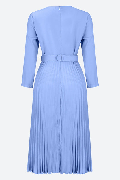 Elegant Pleated Career Solid Dress