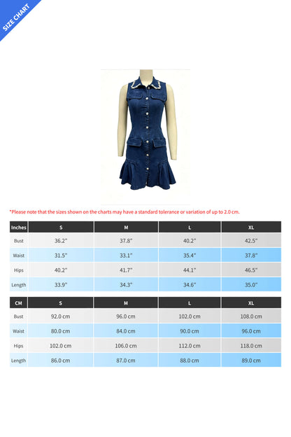 Embellished Collar Ruffle Denim Mini Dress