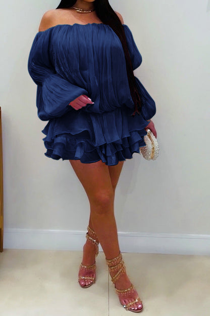 Plisse Off-Shoulder Tiered Mini Dress
