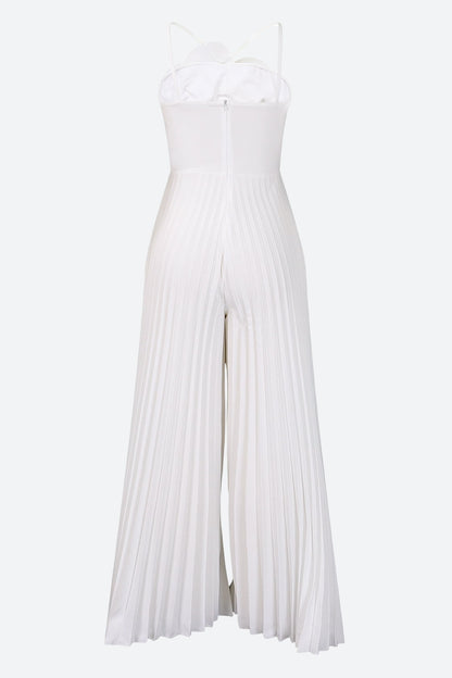 Floral Solid Color Pleated Jumpsuit