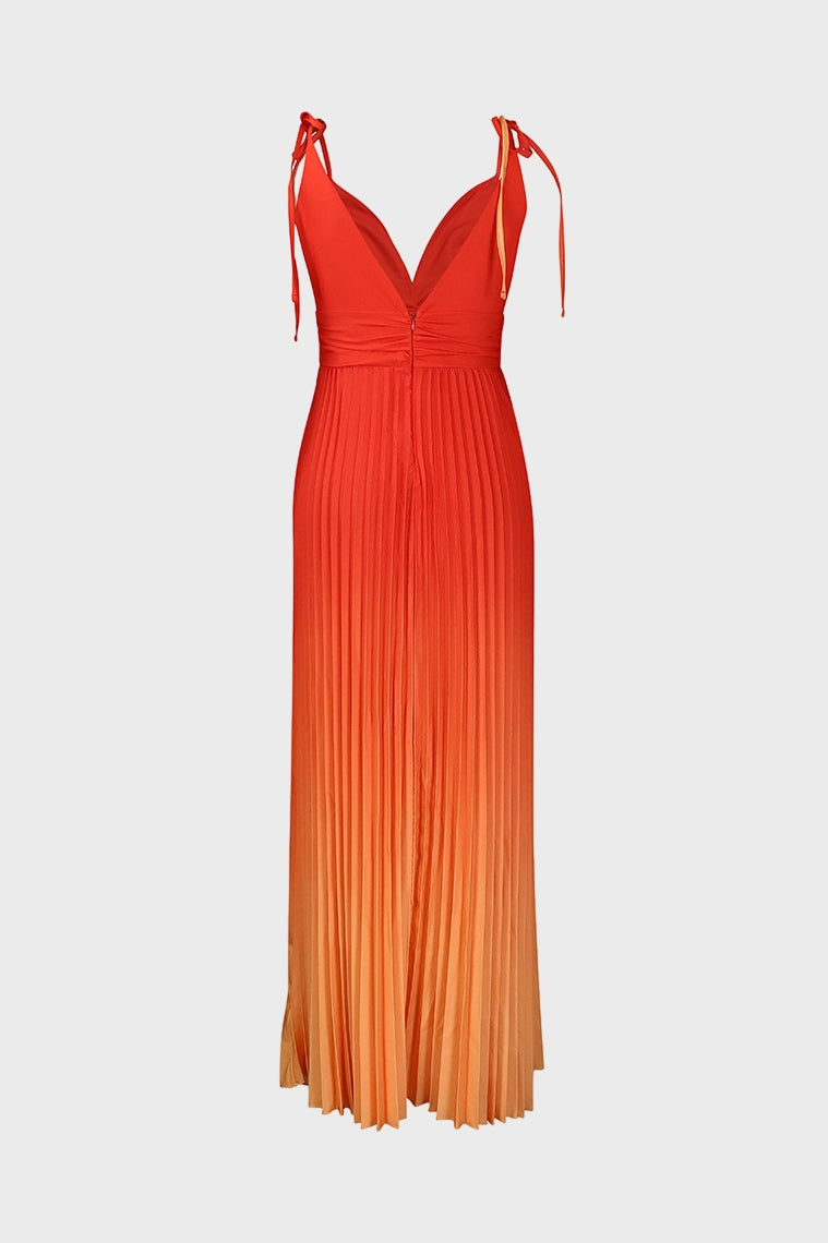 Sleeveless V-neck Pleated Maxi Dress