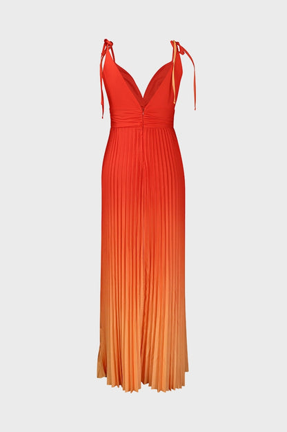 Sleeveless V-neck Pleated Maxi Dress