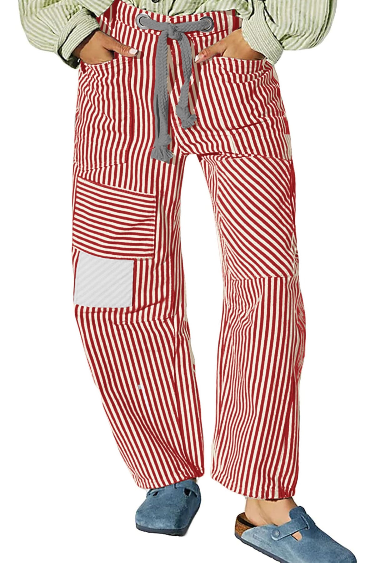 Loose Casual Striped Wide Leg Drawstring Trousers
