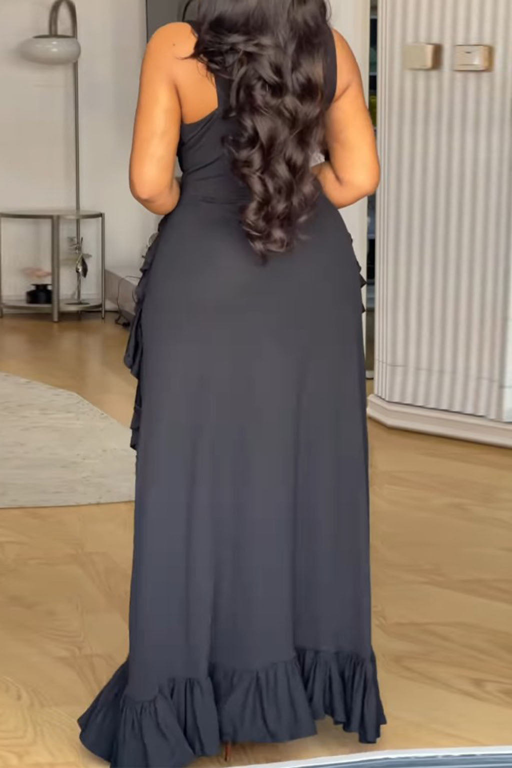 Plus Size Ruffle V-Neck Maxi Dress