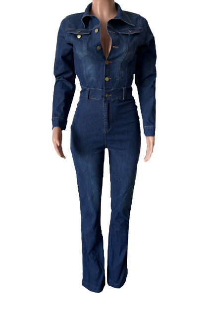 Stretch Washed Denim Jumpsuit