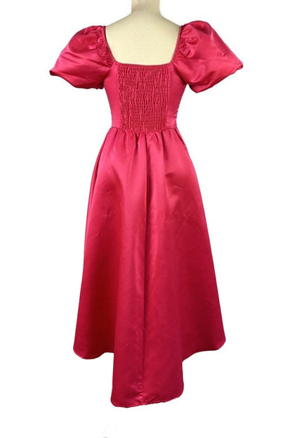 Puff Sleeve Basque Midi Dress