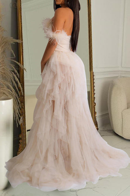 Strapless Corset Tulle Maxi Dress
