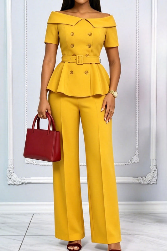 Off-Shoulder Peplum Pant Set