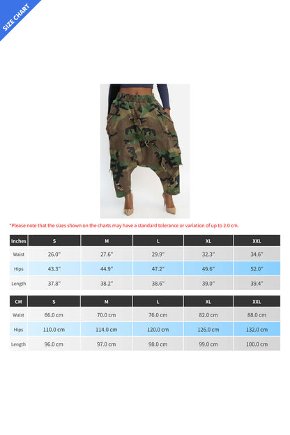 Camo Print Elastic Waist Harem Pants