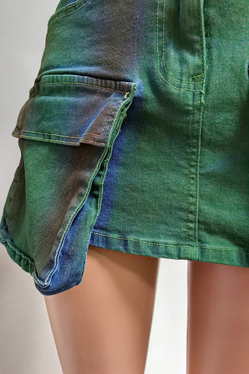 Cargo Denim Skirt Set