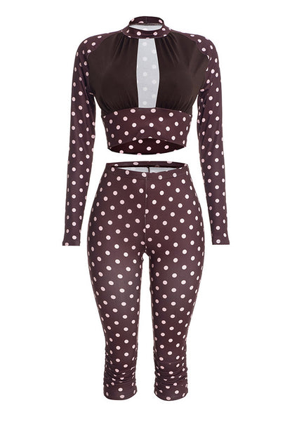 Polka Dot Cutout Top & Capri Pants Set