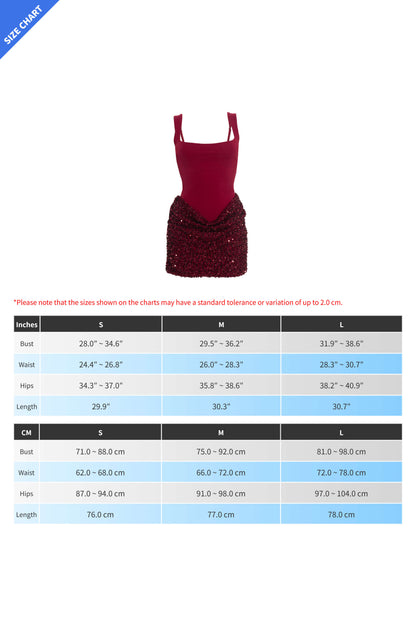 Square Neck Sequin Drape Mini Dress