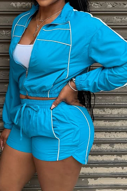 Cropped Zip-Up Jacket & Shorts Track Set