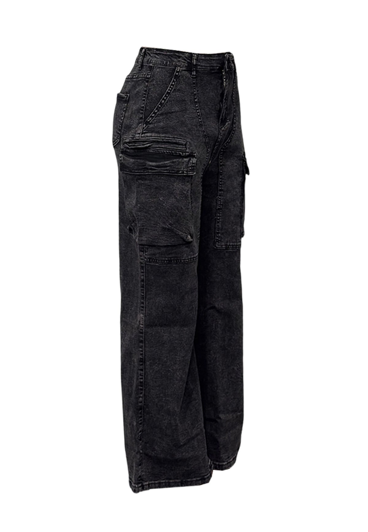 High-Rise Cargo Wide-Leg Utility Denim Jeans