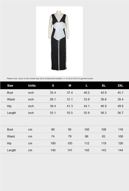 Bow Deep V Neck Slit Maxi Dresses