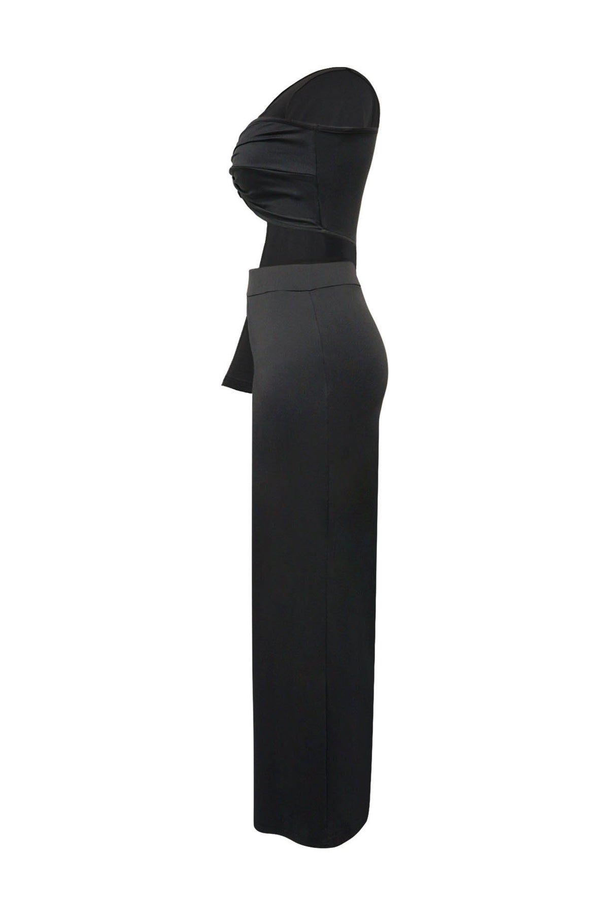 Asymmetrical Twist Crop Top & Draped Wide Leg Pant Set