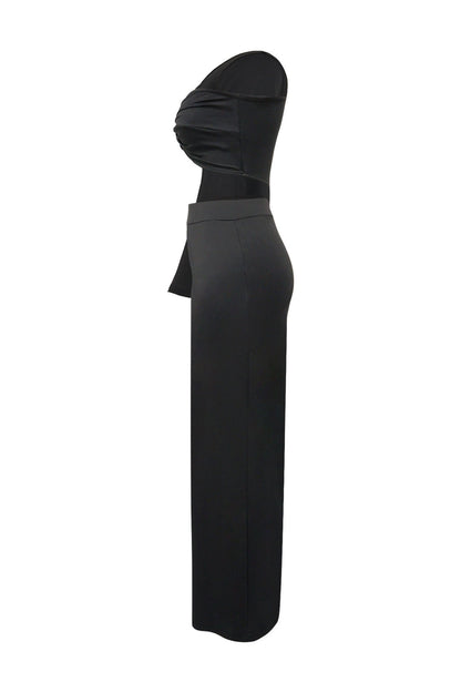 Asymmetrical Twist Crop Top & Draped Wide Leg Pant Set