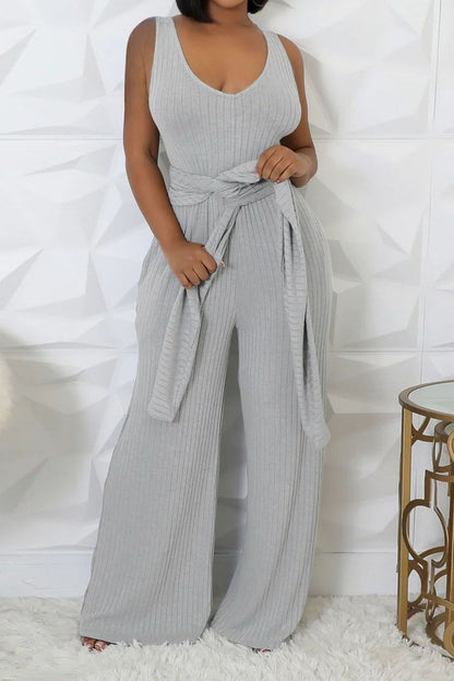 2-Piece Ribbed Knit Tank Jumpsuit & Cropped Top Set