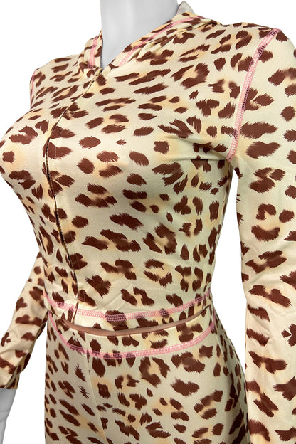 Leopard Print Zipper Jacket And Flared Pants
