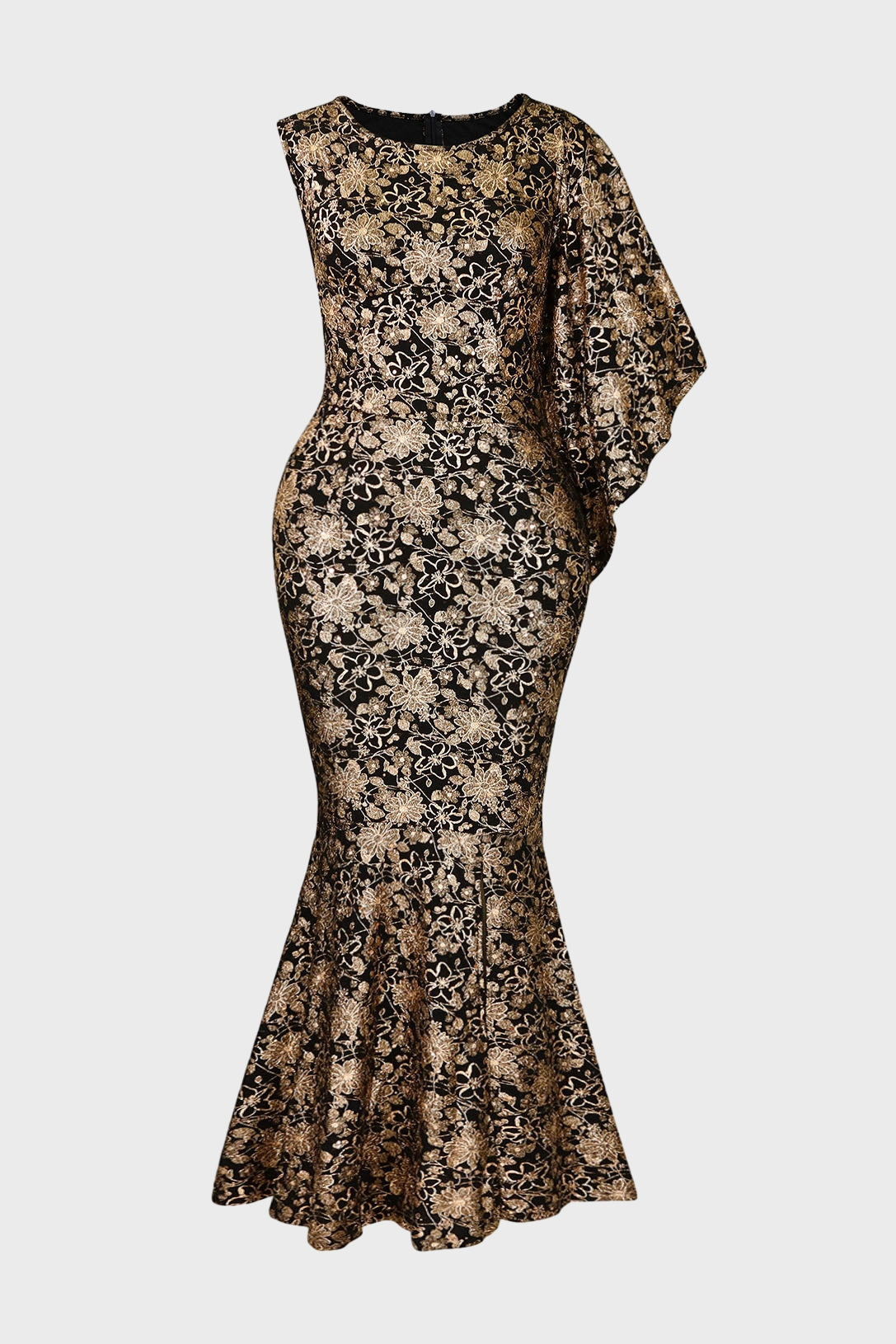Floral Print Hot Stamping Golden Side Slit Dress