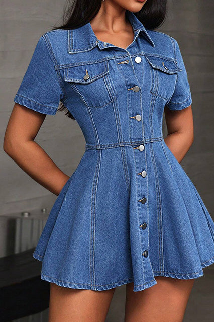 Short Sleeve Denim Mini Dress