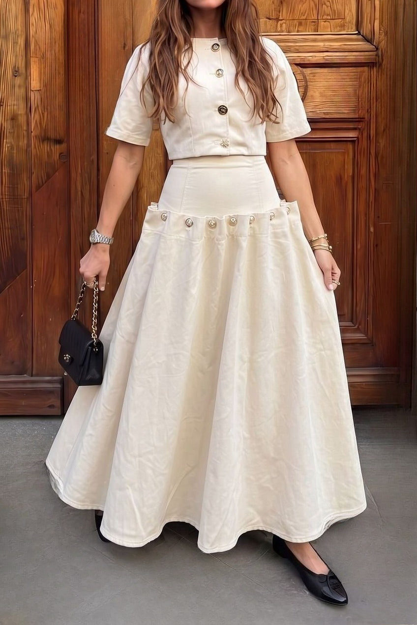 Statement Button Denim Top & Skirt Set