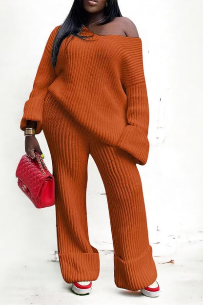 Solid Loose Knitted Two Piece Set