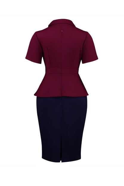 Blazer Collar Peplum Midi Dress