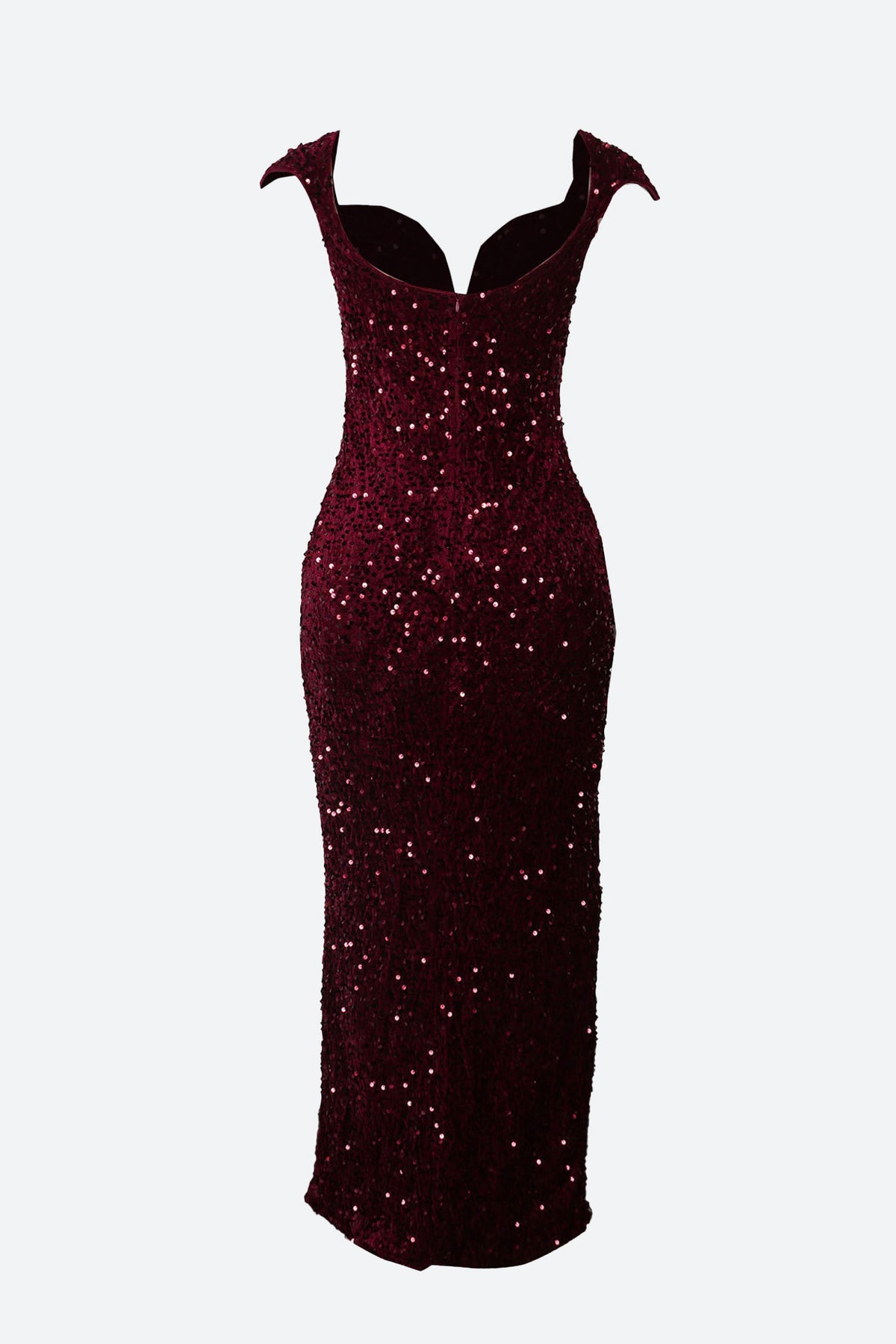 Burgundy Sequin Corset Slit Sweep Dress