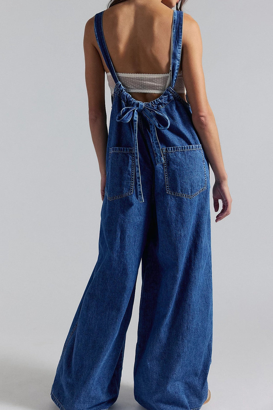 Slouchy Tie-Back Wide Leg Denim Jumpsuit