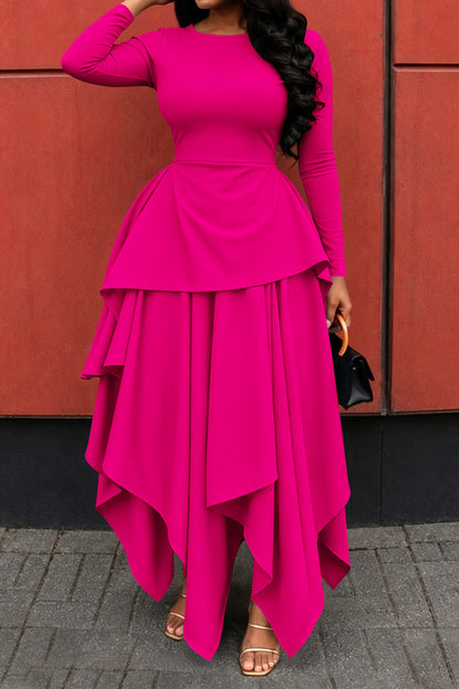 Long-Sleeve Ruffle Hem High-Low Dress