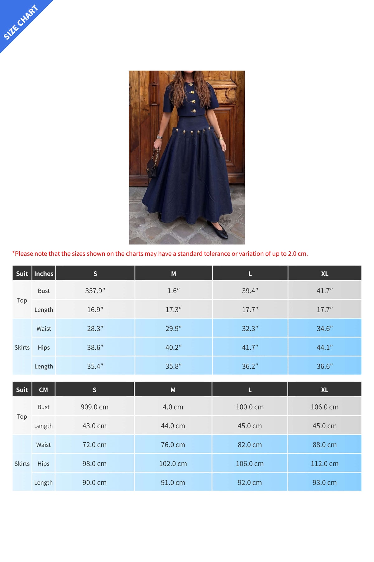 Statement Button Denim Top & Skirt Set
