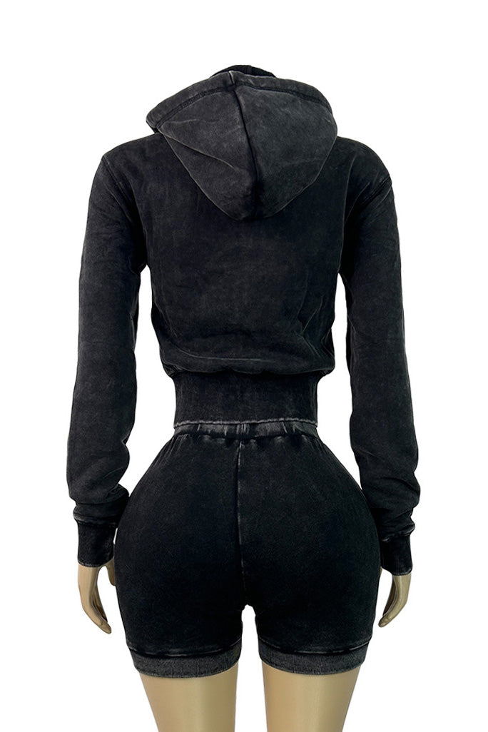 Mineral Wash Zip Hoodie & Shorts Set
