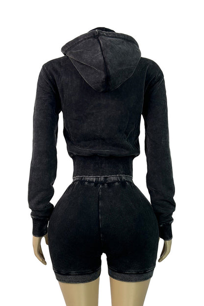 Mineral Wash Zip Hoodie & Shorts Set