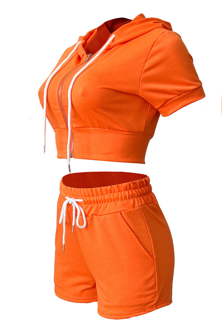 Crop Top Hoodie Short Set