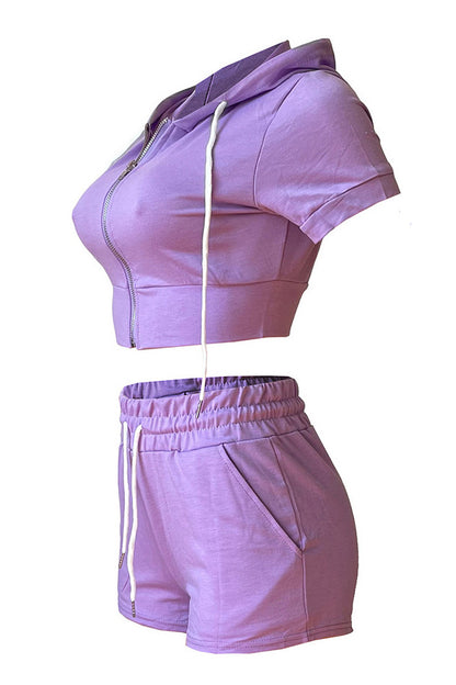 Crop Top Hoodie Short Set
