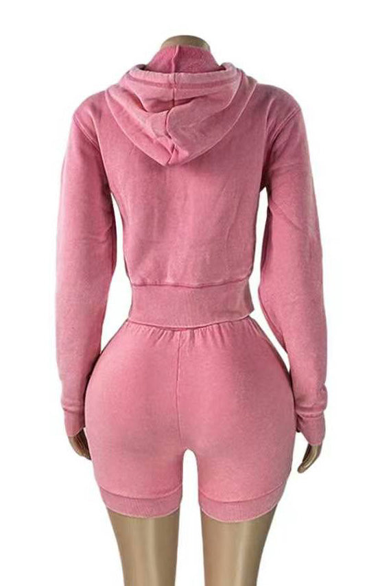 Mineral Wash Zip Hoodie & Shorts Set