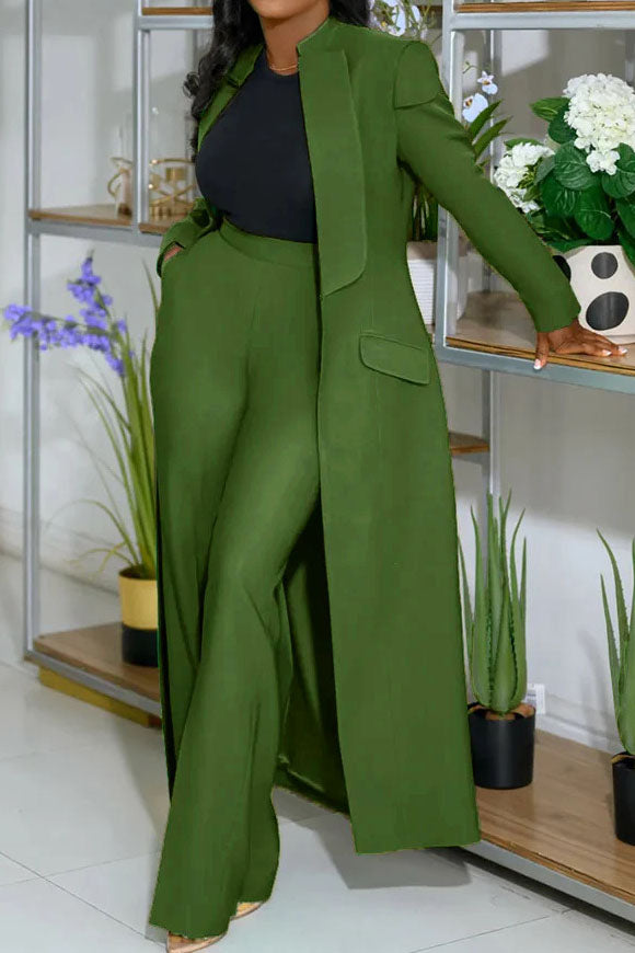 Solid Color Notch Lapel Long Suit Two-Piece Set