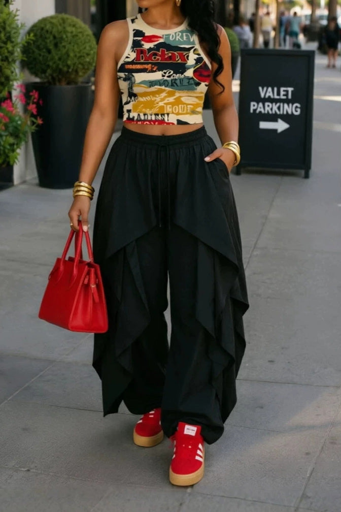 Layered Drape Wide Leg Pant