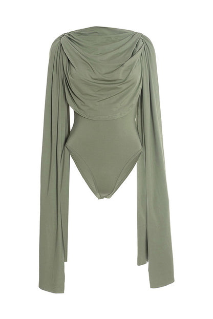 Cowl Neck Cape Sleeve Bodysuit