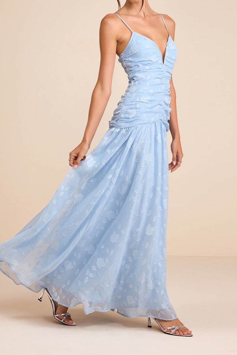 Floral Ruched Cami Vacation Maxi Dress