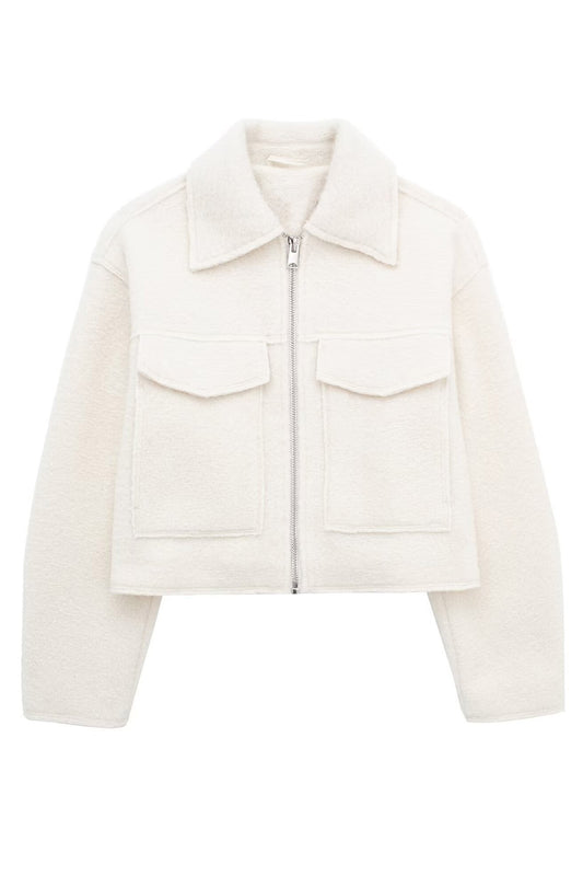 Tweed Cropped Zip Up Jacket