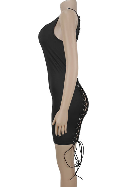 Cutout Lace-Up Bodycon Mini Dress