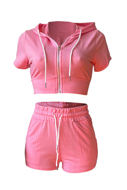 Crop Top Hoodie Short Set