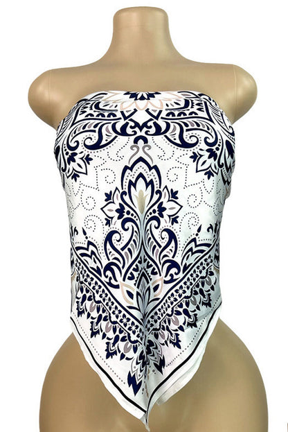 Printed Strapless Scarf Top with Tie Back